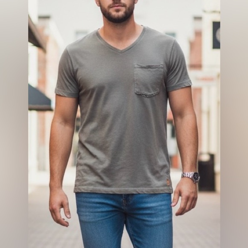 Vertical By Robert Comstock Olive Green V Neck Shirt with Pocket